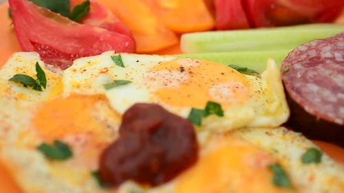 Breakfast Plate with Fried Eggs and Sausage
