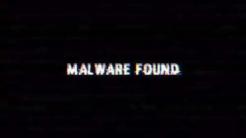 Malware encontrado texto de falha com ruído e fundo vhs