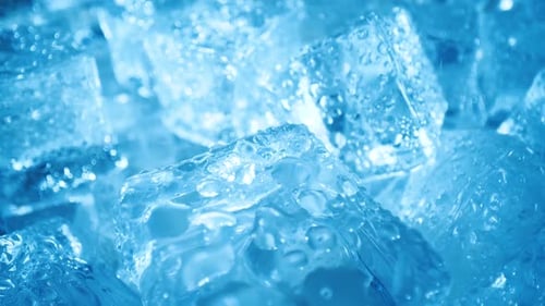 Close Up of Wet, Glistening Ice Cubes