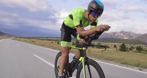 Triathlon Sportsman Athlete Cyclist Riding Professional Racing Bicycle