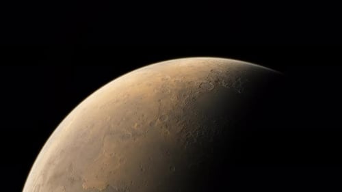 Red Planet Mars Rotating in Dark Space
