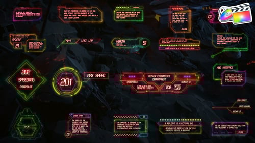Neon HUD Interface Titles with Futuristic Digital Elements