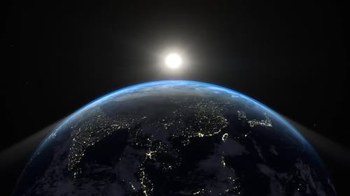 Realistic Earth Rotation with Sunrise and City Lights