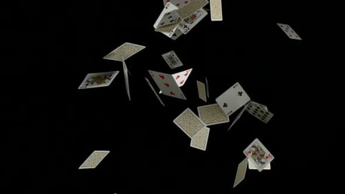 Playing Cards Falling in Slow Motion on Black