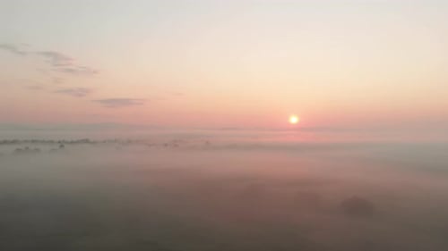 Misty Morning Scene at Sunrise Sky