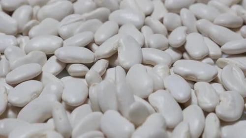 Tilting on white raw beans known as haricot beans food close-up 4K 2160p 30fps UltraHD food video-