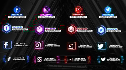 Animated Neon Social Media Lower Thirds Pack