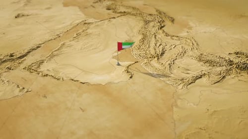 United Arab Emirates Flag on 3D Map Zoom Animation