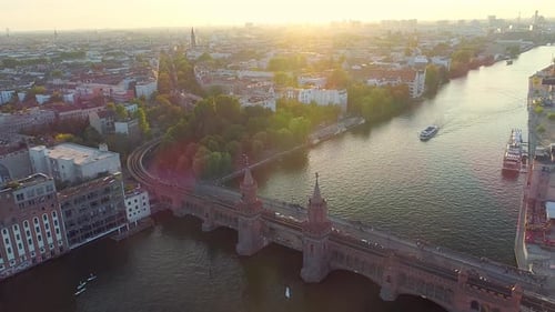 Oberbaum Bridge and cityscape, Berlin, Germany