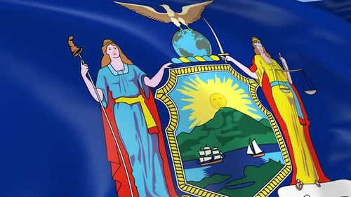 Animated New York State Flag Waving with Official Coat of Arms