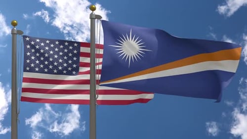 United States and Marshall Islands Flags Waving Together