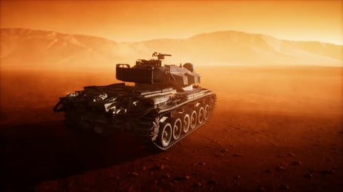 World War II Tank in Desert in Sand Storm