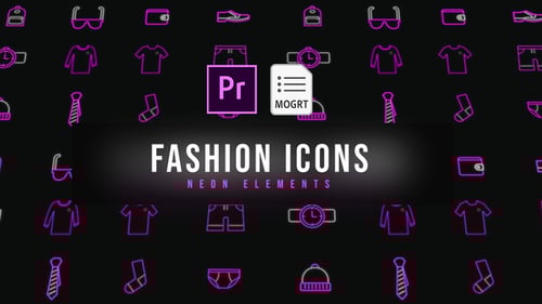 Animated Glowing Neon Fashion Icons Elements
