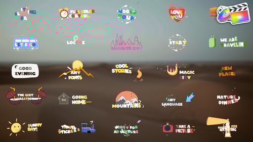 Whimsical Animated Travel Stickers Titles Pack