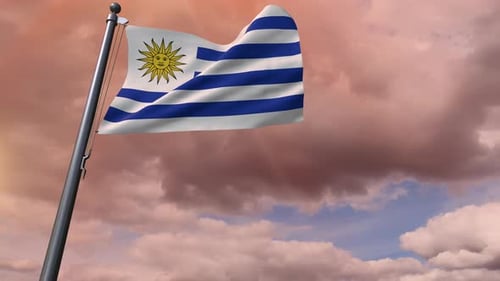 Uruguay National Flag Waving in Wind