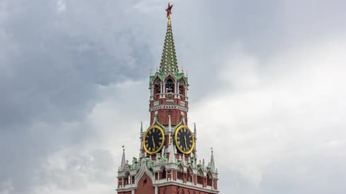 Clock on belfry tower of Moscow Kremlin