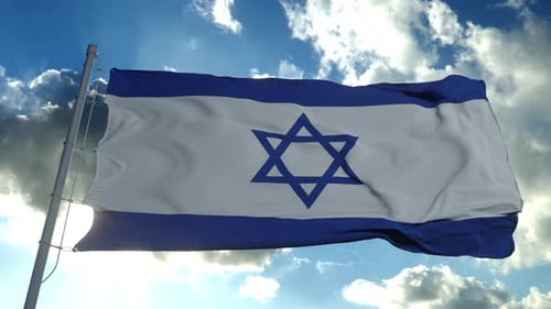 Waving Flag of Israel Against a Dynamic Blue Sky