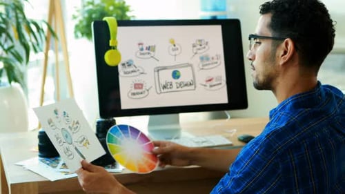 Man Designs Websites at a Desk