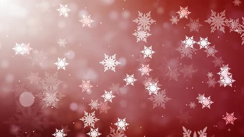 Red Holiday Background with Falling Snowflakes and Bokeh