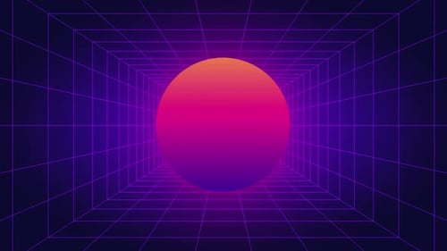 Retro Futuristic Grid Tunnel with Pulsating Sphere