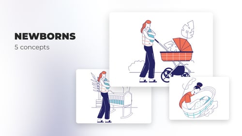 Animated Flat Design Concepts for Newborn and Baby Care