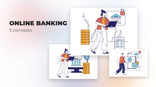 Flat Design Online Banking Concepts Animated Explainer Kit