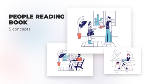 Animated Flat Design Concepts of People Reading