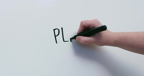 Hand Writes 'Plan of Action' on Whiteboard