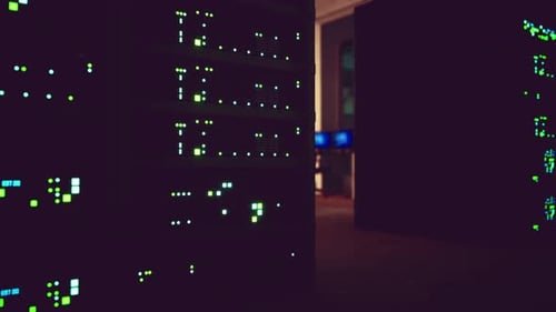 Modern Server Room with Supercomputers Light