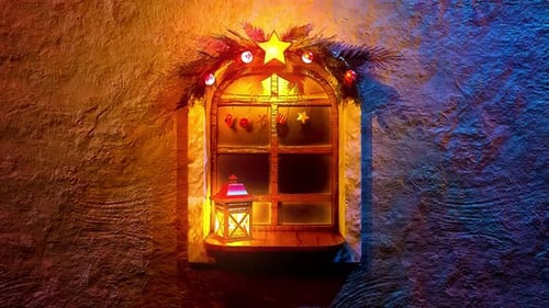 Cozy Christmas Window with Festive Ornaments and Glowing Lantern