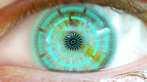 Futuristic Eye Scan With Teal Technological Overlay