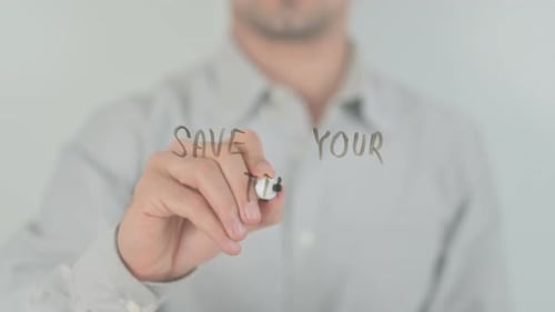 Man Writes 'Save Your Time' on Glass