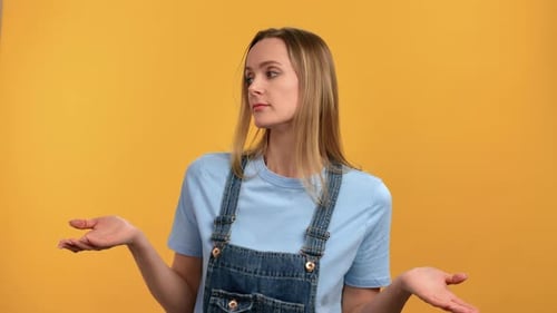 Portrait Uncertain Woman Gesturing Dont Know Not Sure Choosing Solving Problem Posing Isolated
