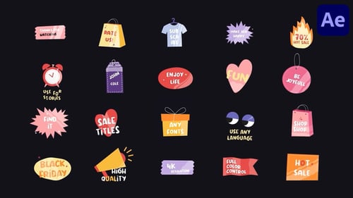 Animated Cartoon Promotional Sale Titles and Elements Pack