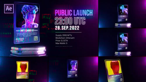 Futuristic NFT Trading Card Display with Digital Launch Information