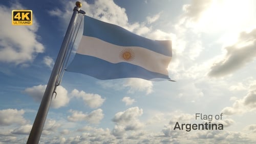 Waving Argentina Flag with Clouds and Sunlight
