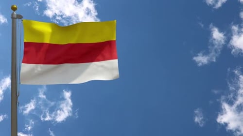 Waving Flag Animation Against Blue Sky with Clouds