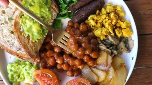 Top View of Traditional English Breakfast in a Vegan Option