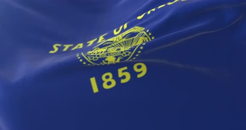 Realistic Oregon State Flag Waving Seamlessly in Wind