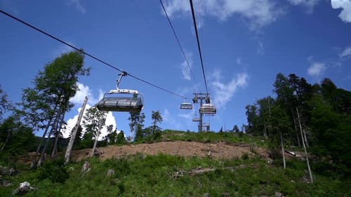 Funicular in Touristic Place on Slope of Mountain in Summer Day