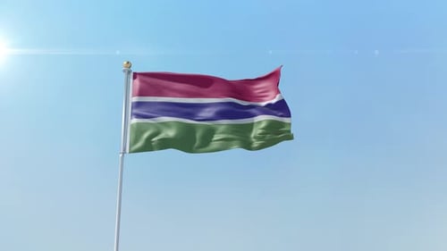The Gambia National Flag Waving in Blue Sky