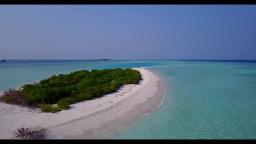 Aerial top down sky of paradise tourist beach break by shallow lagoon and white sandy background of