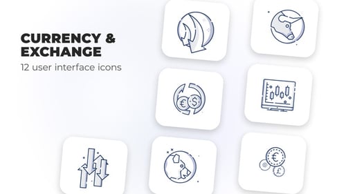 Animated Flat Design Finance and Exchange Icons