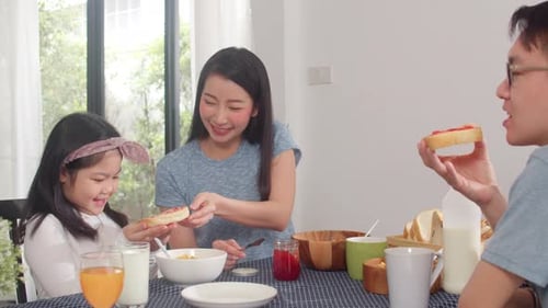 Family Enjoying Breakfast Together at Home