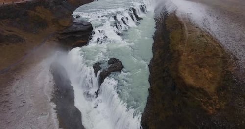 Aerial Gullfoss Waterfall In Iceland