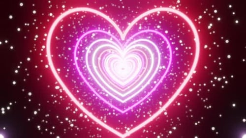 Neon Heart Tunnel with Glowing Particles Background Loop