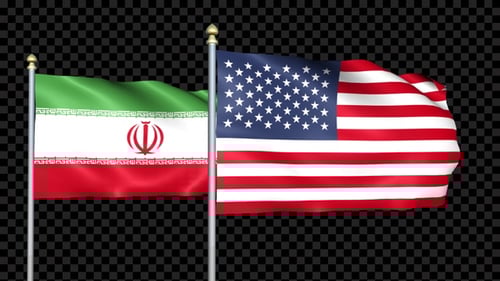 Iran And United States Two Countries Flags Waving