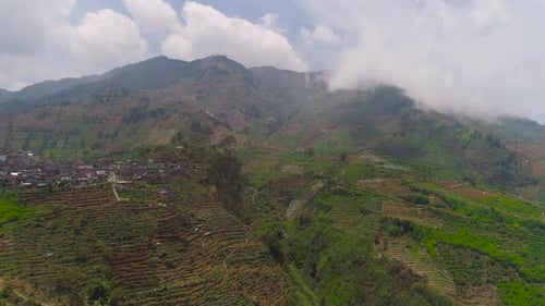 Aerial View of Mountains and Farmland Terraces