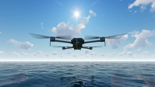 Drone volant au-dessus de la mer