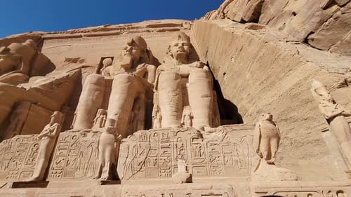 Aswan, Egypt : Great Abu Simbel temple of Pharaoh Ramses II in southern Egypt in Nubia next to Lake